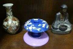 TWO VASES, CANDLEHOLDER, FIGURE AND INCENSE BURNER