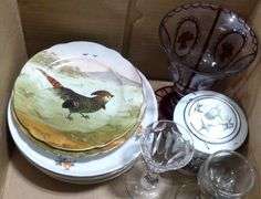 BOX LOT OF GLASS AND CHINA