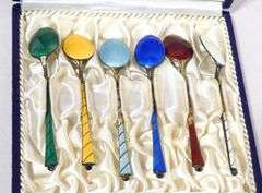 SET OF ENAMELED STERLING COFFEE SPOONS