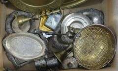 BOX LOT OF CUTLERY, SILVER PLATE AND BRASS