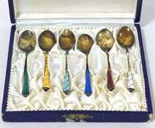 SET OF ENAMELED STERLING COFFEE SPOONS
