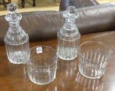 PAIR OF DECANTERS AND WINE RINSERS