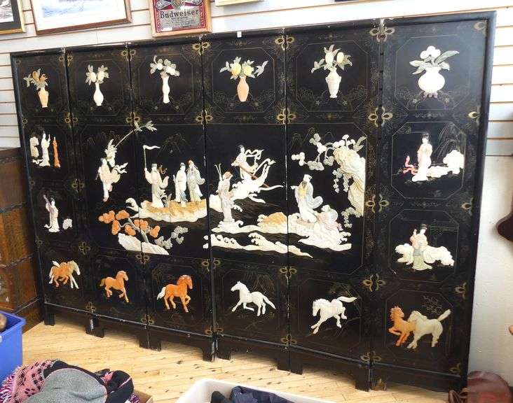 SIX-PANEL ASIAN LACQUER FLOOR SCREEN