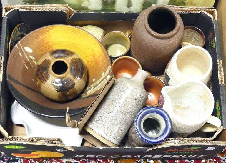 BOX LOT OF ART POTTERY