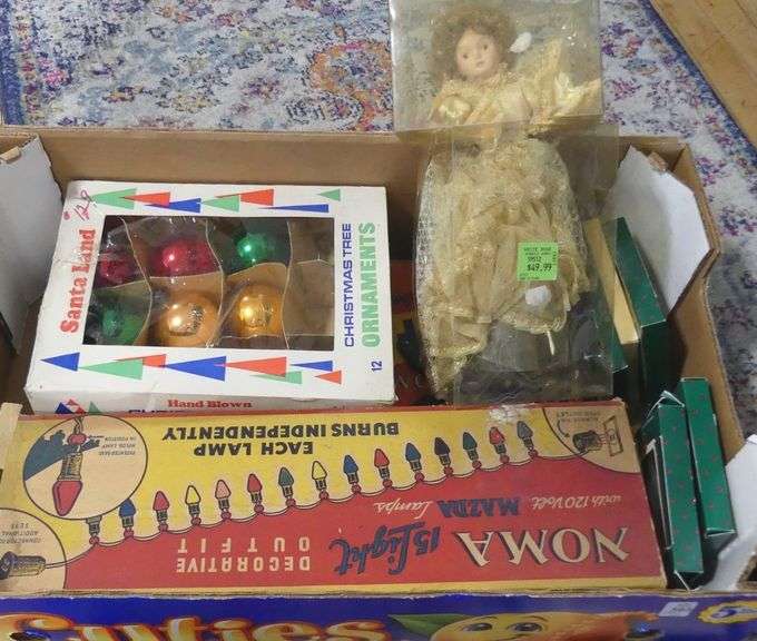 BOX OF VINTAGE CHRISTMAS DECORATIONS