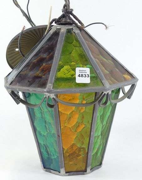 VINTAGE STAINED GLASS HANGING LIGHT