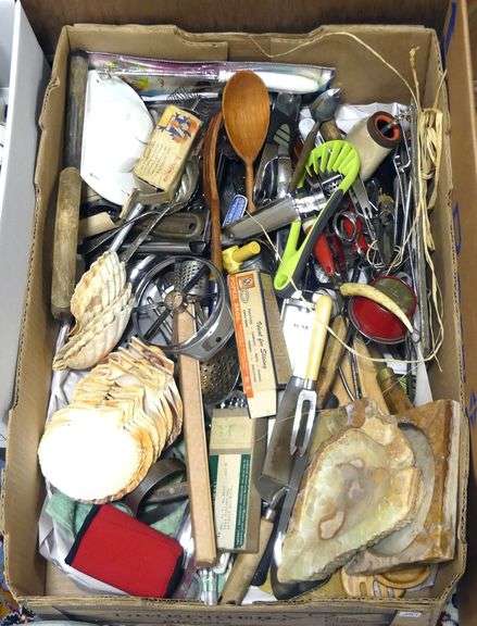 BOX LOT OF METAL WARE, ETC.