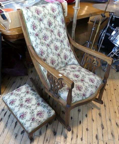 ANTIQUE ROCKER AND FOOTSTOOL