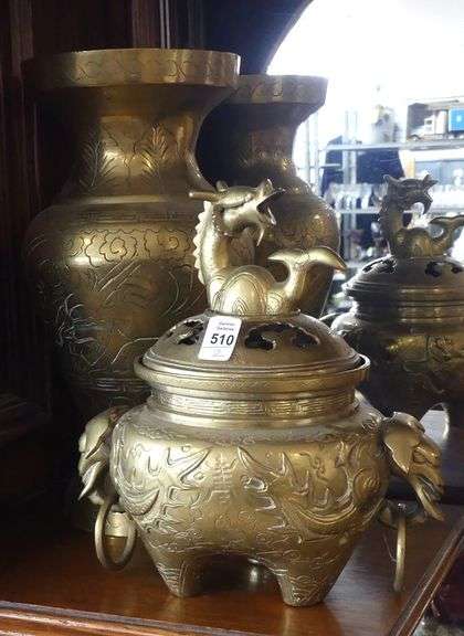 CHINESE BRASS VASE AND KORO