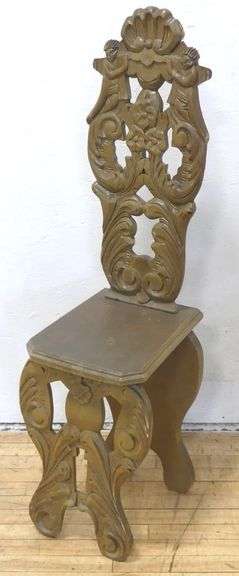 CARVED HIGH-BACK CHURCH CHAIR