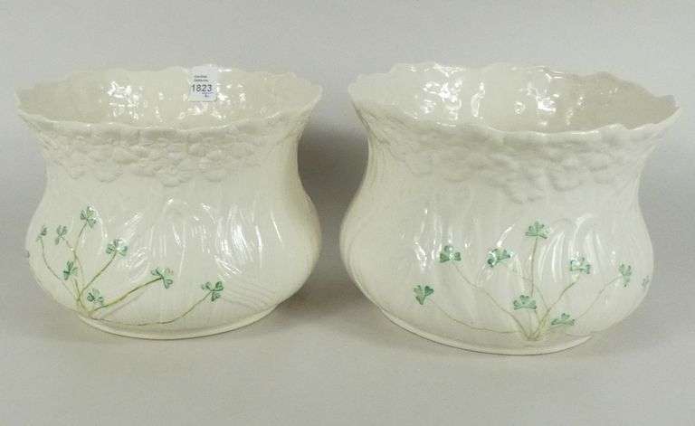 PAIR BELLEEK JARDINIERES