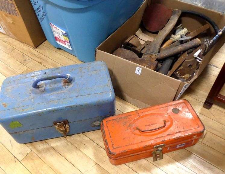 BOX LOT OF TOOLS AND TACKLE BOXES