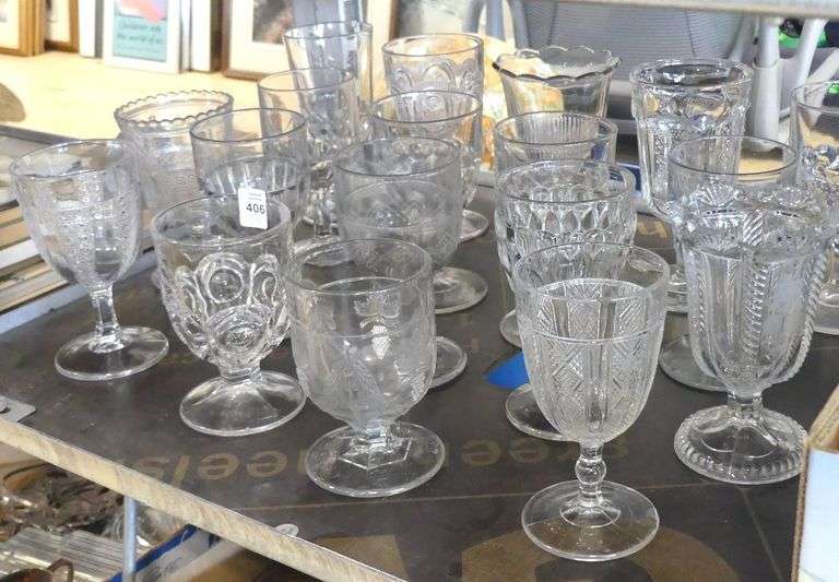 PATTERN GLASS GOBLETS AND CELERY CRUETS