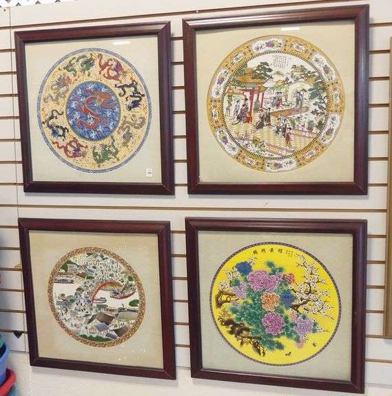 FOUR FRAMED CHINESE ENAMEL CHARGERS