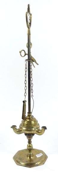 ANTIQUE BRASS WHALE OIL LAMP