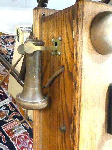 ANTIQUE OAK WALL TELEPHONE