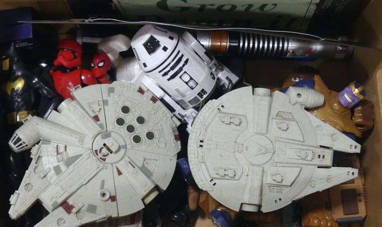 BOX LOT OF TOYS AND SIGNS