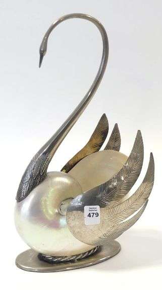 SILVER PLATE AND NAUTILUS SHELL "SWAN" VASE