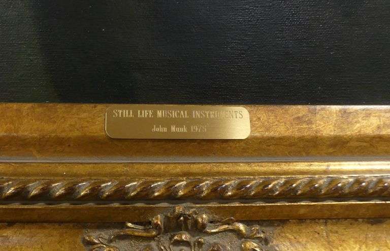 FRAMED "MUSICAL INSTRUMENTS" OIL PAINTING