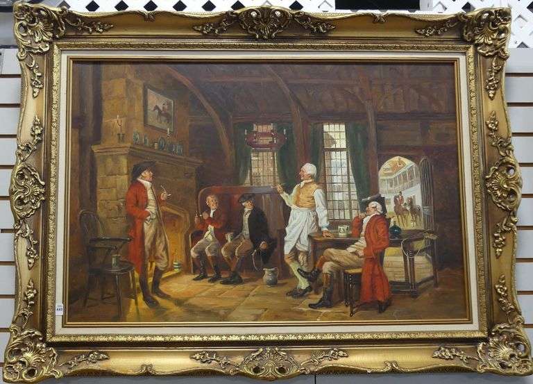 FRAMED "ENGLISH PUB SCENE" OIL PAINTING