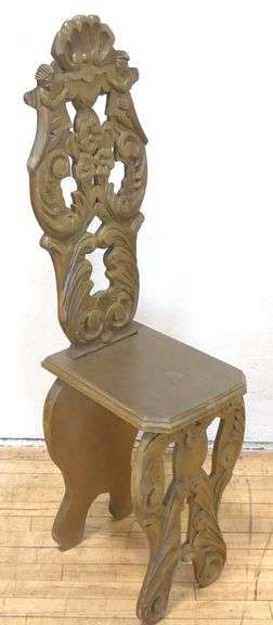 CARVED HIGH-BACK CHURCH CHAIR