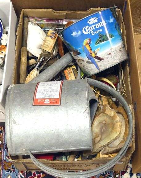 BOX LOT OF METAL WARE, ETC.