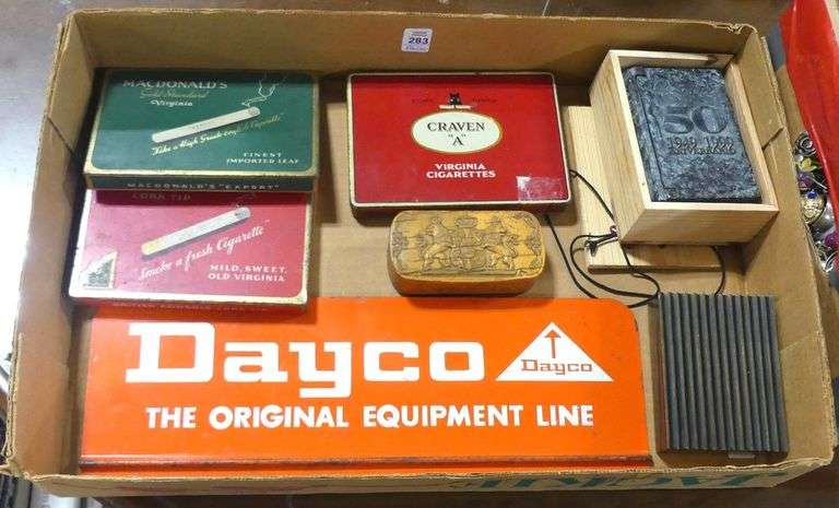 CIGARETTE BOXES/TINS AND SIGN