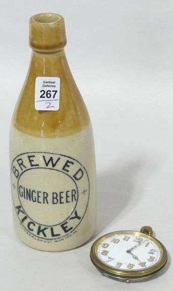 SWISS AUTO CLOCK AND GINGER BEER BOTTLE