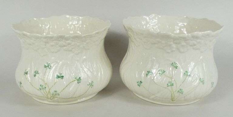PAIR BELLEEK JARDINIERES
