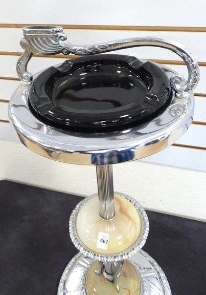 VINTAGE CHROME AND ONYX SMOKER'S STAND