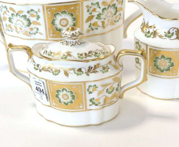ROYAL CROWN DERBY "GREEN DERBY PANEL" TEA SET