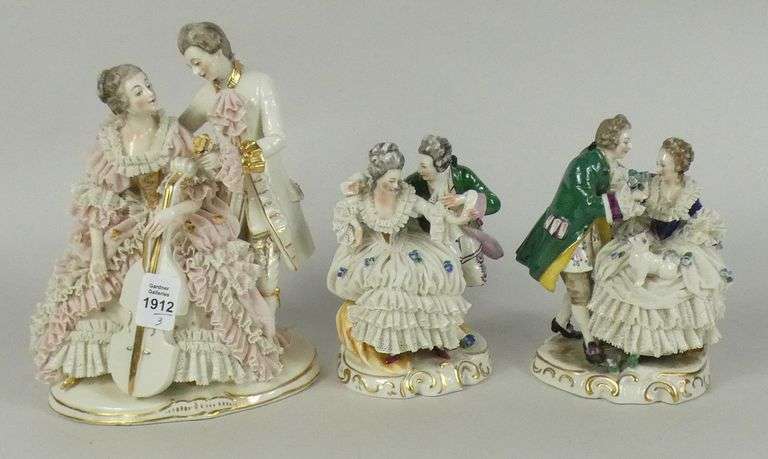 3 LACEY DRESDEN FIGURINES