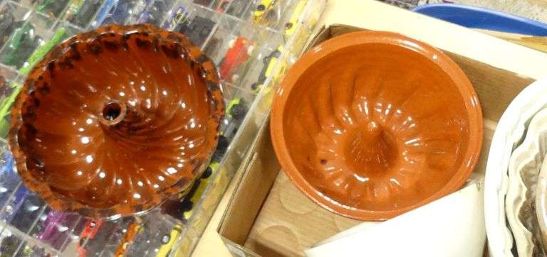 SIX ANTIQUE POTTERY JELLY MOULDS