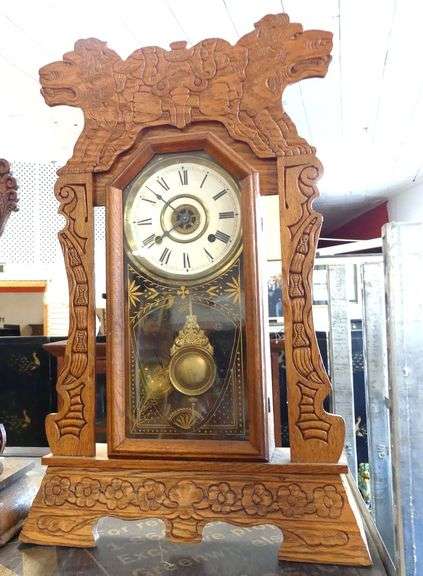 TWO GINGERBREAD SHELF CLOCKS