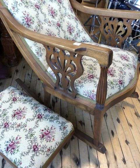 ANTIQUE ROCKER AND FOOTSTOOL
