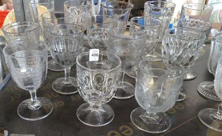 PATTERN GLASS GOBLETS AND CELERY CRUETS