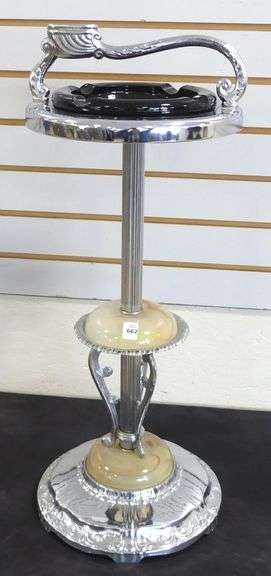 VINTAGE CHROME AND ONYX SMOKER'S STAND