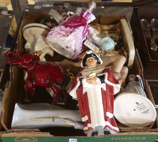 BOX LOT OF DAMAGED DOULTON FIGURINES