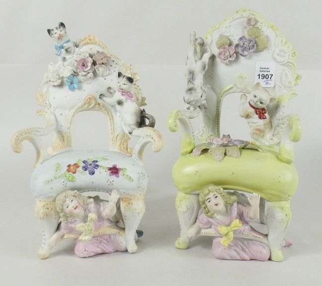 PAIR BISQUE PORCELAIN ORNAMENTS