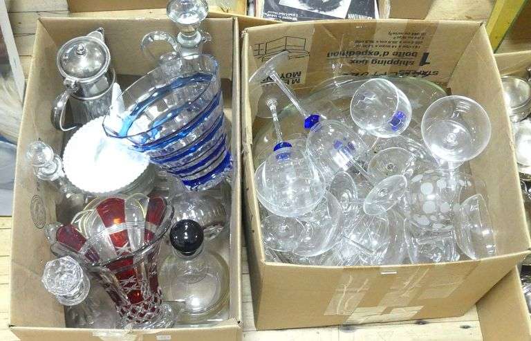 TWO BOX LOTS OF GLASS AND CRYSTAL
