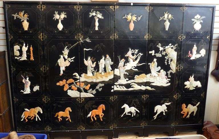 SIX-PANEL ASIAN LACQUER FLOOR SCREEN