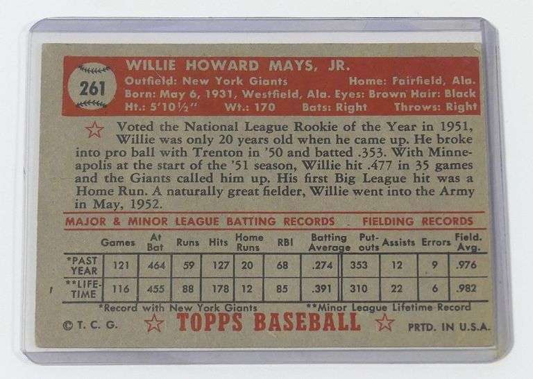 1952 TOPPS WILLIE MAYS ROOKIE CARD