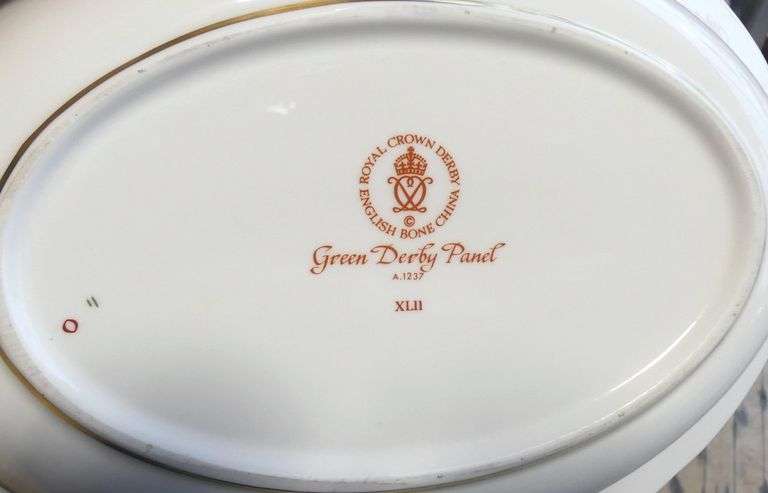 ROYAL CROWN DERBY "GREEN DERBY PANEL" SERVING PIECES