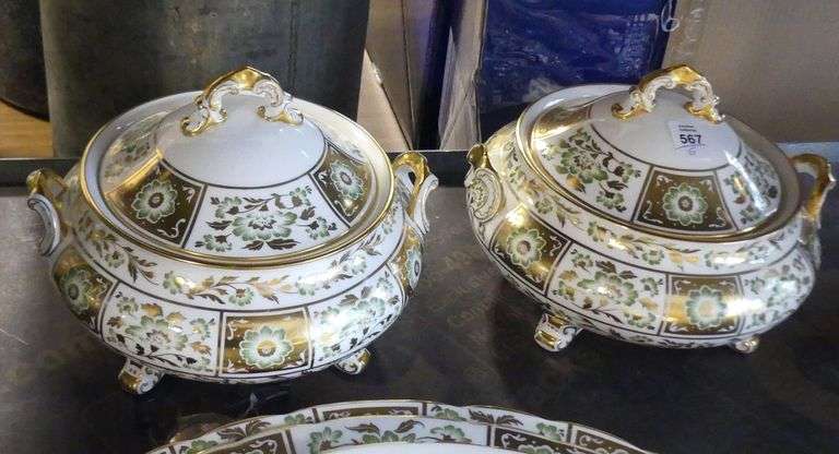 ROYAL CROWN DERBY "GREEN DERBY PANEL" SERVING PIECES