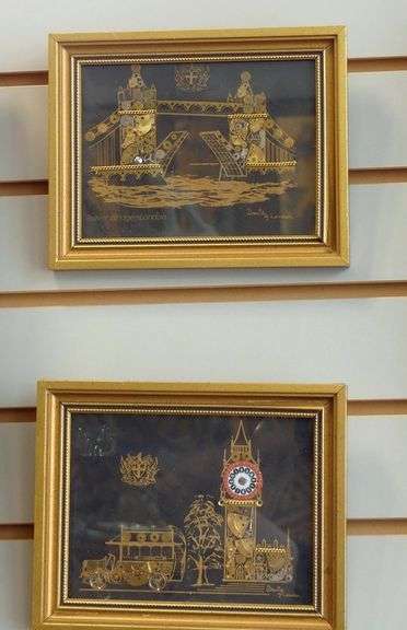 THREE WATCH PART ARTWORKS AND BAR MIRROR CLOCK