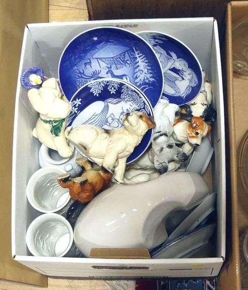 BOX LOT OF FIGURINES, PLATES, ETC.