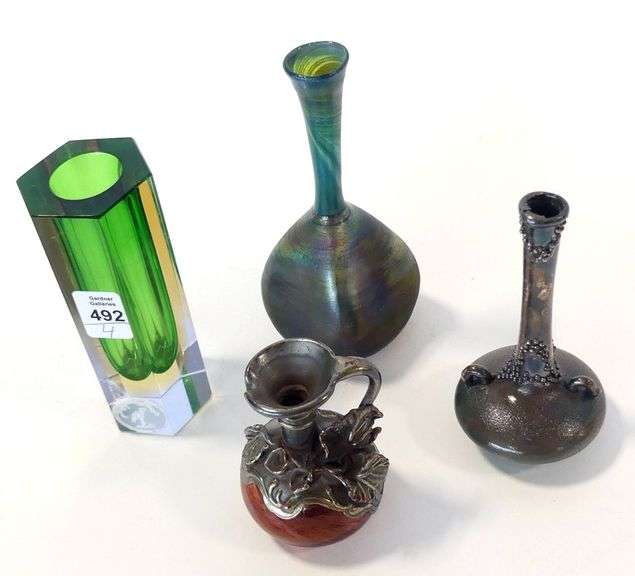 FOUR ART GLASS CABINET VASES