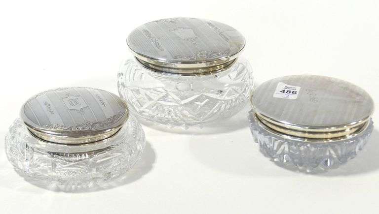 THREE STERLING LIDDED DRESSER JARS