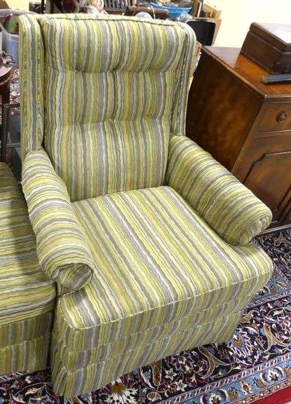 PAIR OF BARRYMORE ARMCHAIRS WITH OTTOMAN