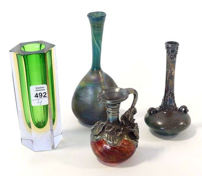 FOUR ART GLASS CABINET VASES